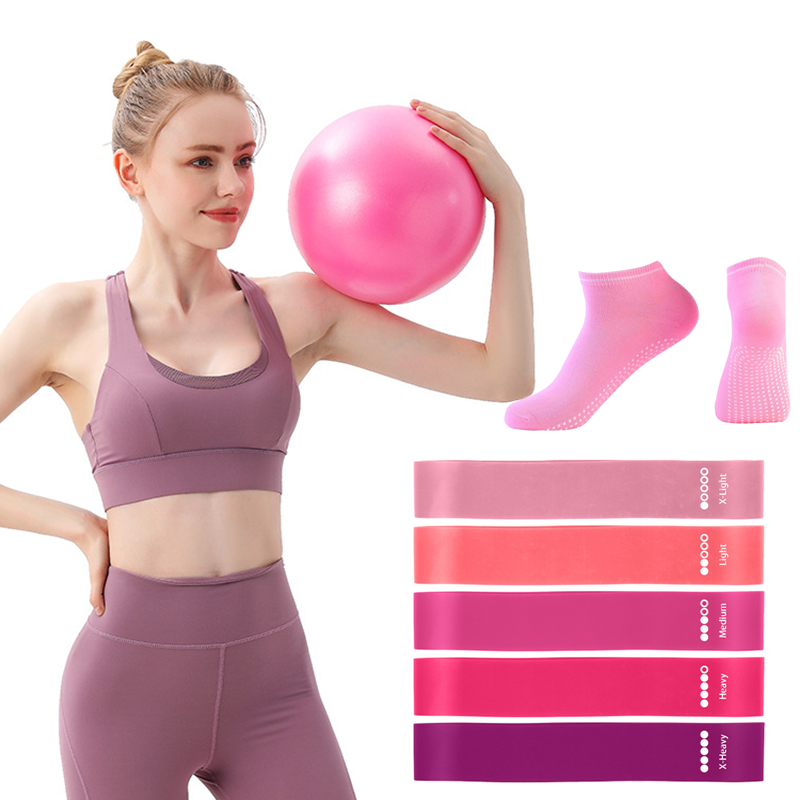Pilates Yoga Ball Exercises - Pilates-Ball-Widerstandsbänder, Griffsocken-Sets, Schlaufen-Übungsbänder, 5 Stufen, Yoga-Ball,