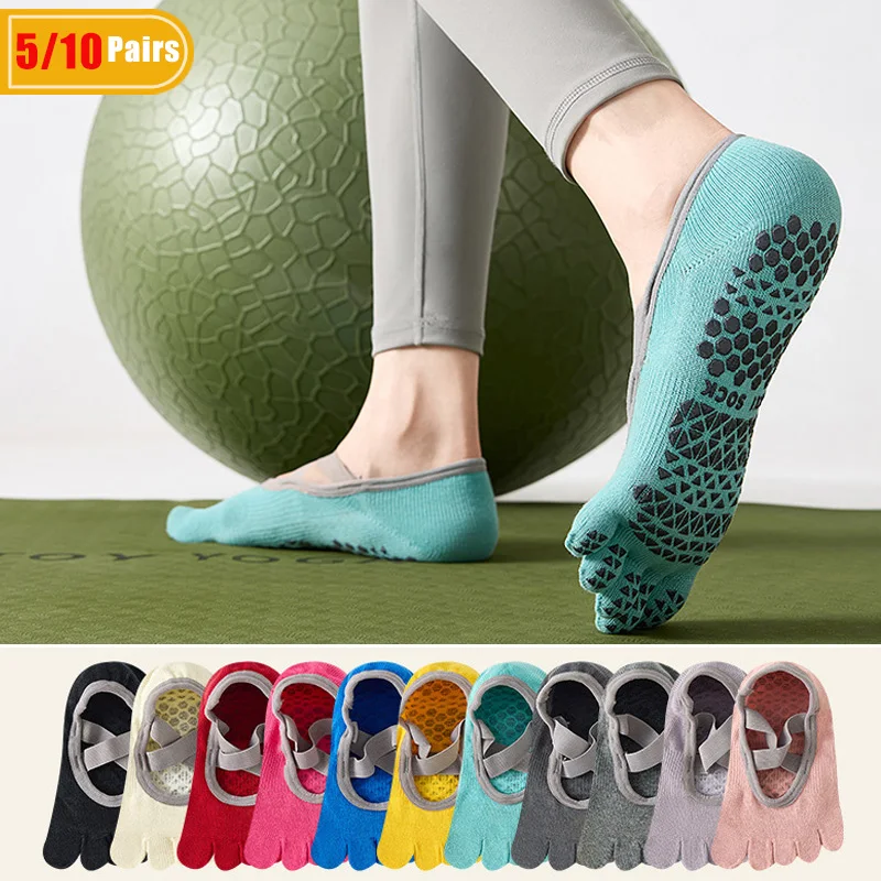 Yoga Pilates Yoga - 5/10 Paar Damen-Yoga-Zehensocken aus Baumwolle, schweißabsorbierend,