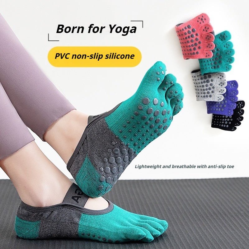 Yoga Pilates Yoga - Professionelle Pilates Anti-Rutsch-Fünf-Finger-Knöchelsocken für Damen, atmungsaktive
