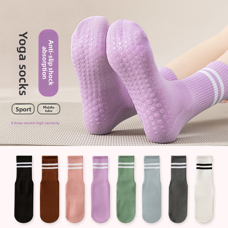 Pilate Yoga Workout - Damen-Socken mit doppelten Streifen, mittellang, mit