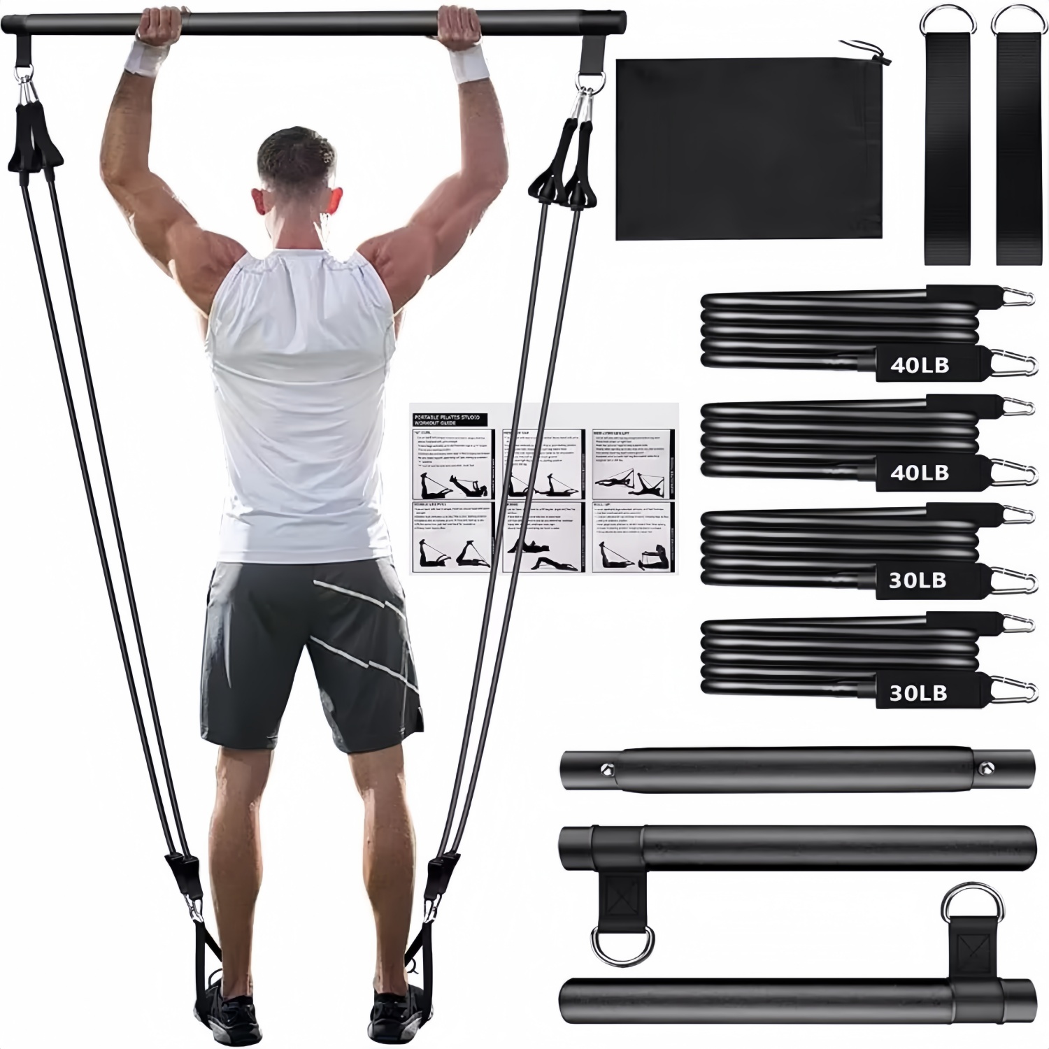 Pilates Yoga Tone - Tragbarer Yoga-Pilates-Bar-Stick mit Widerstandsband, Heim-Fitnessstudio, Muskelstraffung,